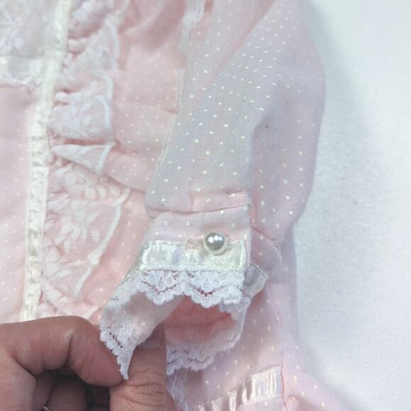 Vintage Jeunes Filles Gunne Sax Dress Girls Size 7-8 Pink Polka Dot Semi Sheer - Picture 7 of 9